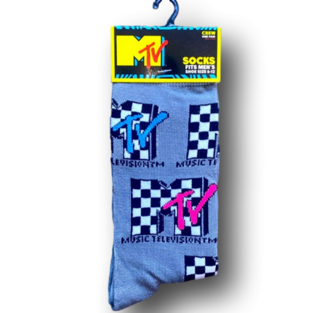 3/$20 MTV Music Television Retro Funny Novelty Crew Socks - Brand New
